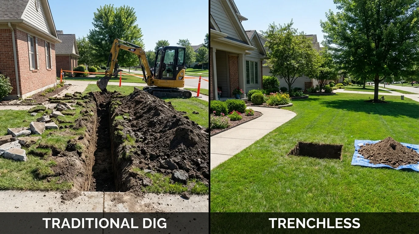 Trenchless sewer repair with minimal yard damage versus traditional excavation in Denair, CA